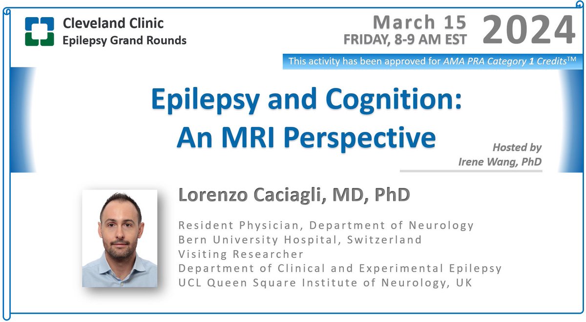 🤔 How can MRI contribute to our understanding of the relationship between epilepsy and cognitive function? It is my honor to host Dr @CaciagliLorenzo to speak on this intriguing topic! Link: cmrccf.webex.com/cmrccf/j.php?M… Webinar number: 2430 813 2713 ‼️Webinar password: epilepsy