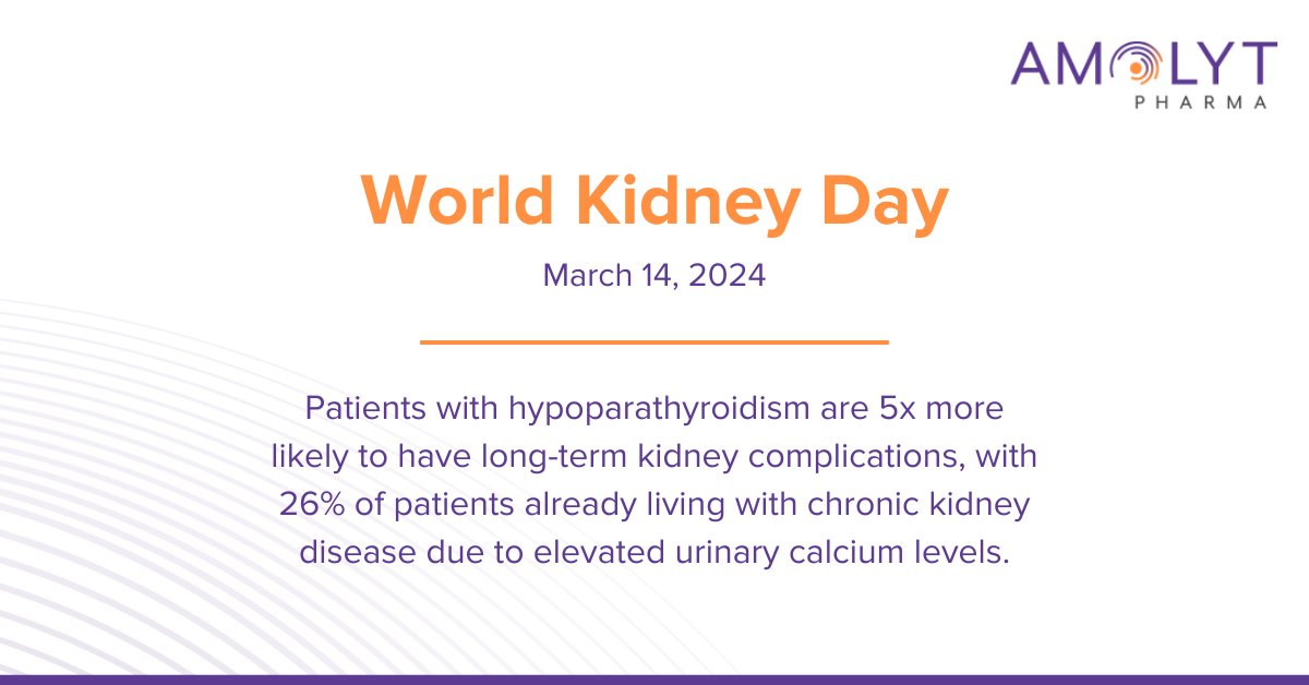 #DYK patients with #hypoparathyroidism (HPT) are 5x more likely to have long-term kidney complications due to elevated urinary calcium levels? Learn more about our drug candidate designed to treat HPT while normalizing hypercalciuria: brnw.ch/21wHR99 #WorldKidneyDay