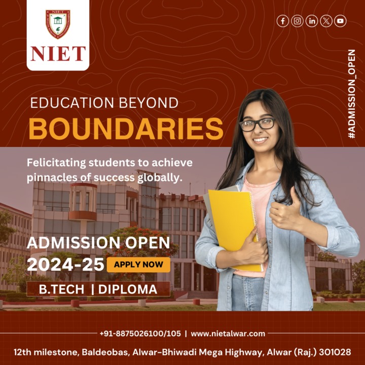 🎓 Seeking excellence in education? Look no further than NIET College, Alwar! 🏫 Join us for a transformative journey in 2024-2025.
 #NIETCollege #Alwar #Education #AdmissionOpen #BTech #Diploma #TransformingEducation #EmpoweringStudents #InnovationInLearning #SkillDevelopment
