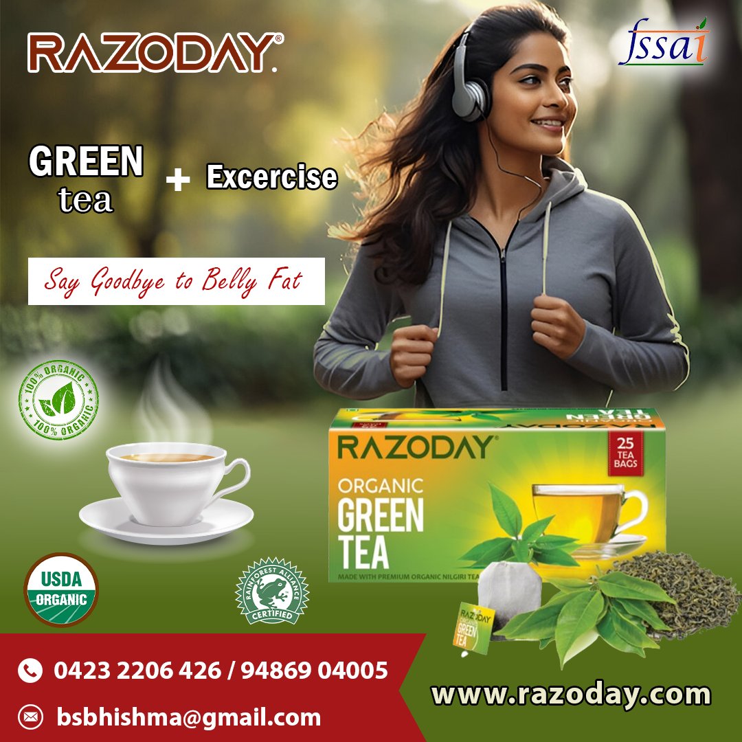 GREEN TEA

#greentea #excercise #saygoodbyetobellyfat #bellyfat #teabag #burnfat #RAZODAYGREENTEA #RAZODAY #bestproducts #helpweightloss #immunitybooster #shoponlinenow #shoponline #BestQualityBestPrice #orderonlinenow  #orderflipkart #ordergitsstore #ordermeesho #orderamazon