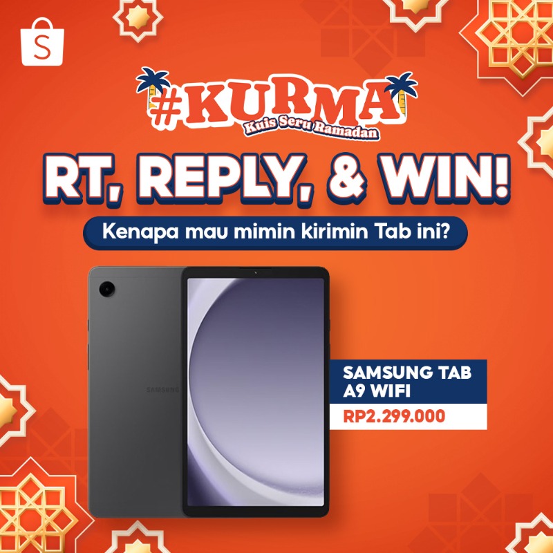ShopeeID's tweet photo. ✨ GIVEAWAY KURMA SHOPEE ✨

Hari ini di Kuis Seru Ramadan, mimin GIVEAWAY SAMSUNG TAB senilai 2,3JT!

Caranya:
- FOLLOW  @ShopeeID
- RT &amp; LIKE tweet ini
- Klik banner di bawah ini
- Reply #KURMASHOPEE + jawaban pertanyaan di banner 👇

Buka puasa pake kolak
GOOD LUCK 🧡