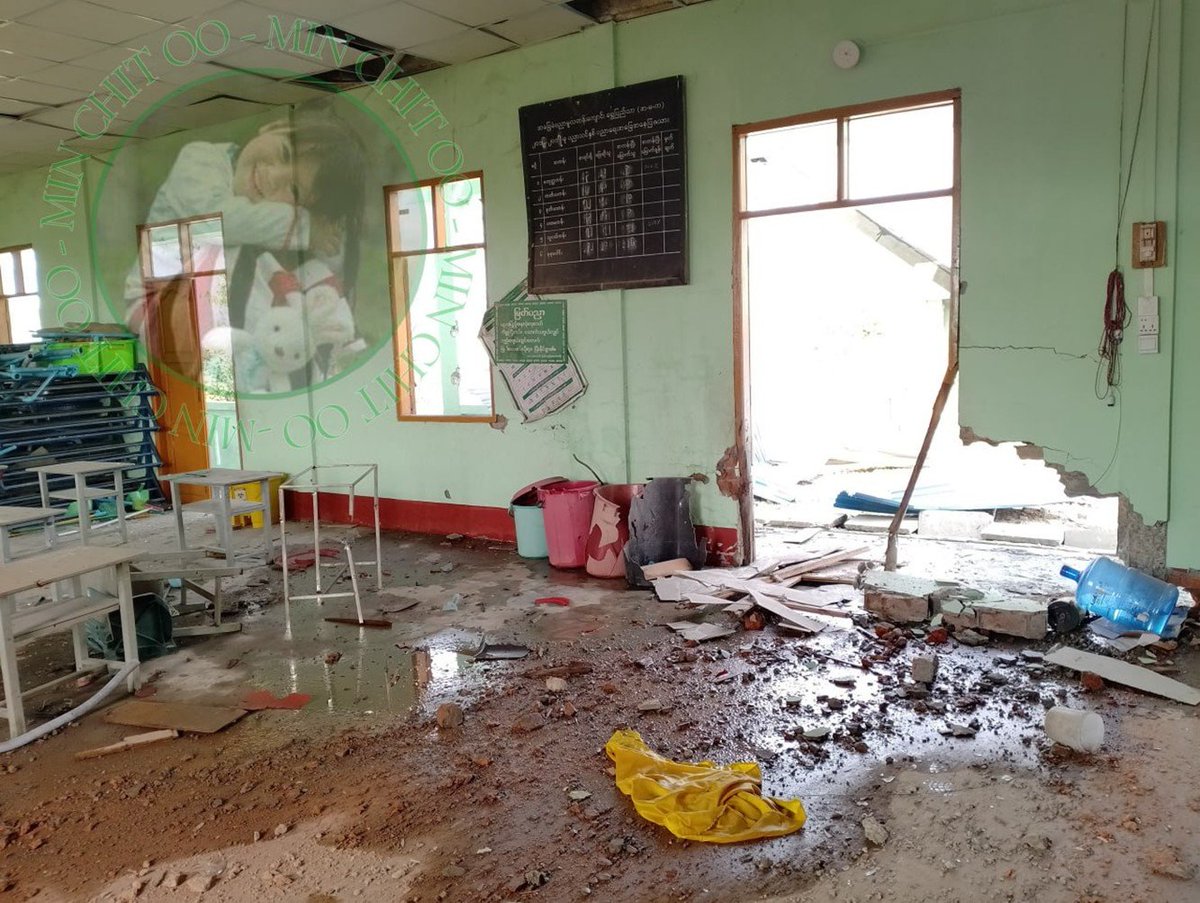 SKham33862's tweet photo. Terrorist acts of #Arakan Army (AA) on a school in #Shwepyitha Village of #Sittway Township. For a devil #acts at the time of #marticulation exam, #international #orgs and #terroristsupporters shouldn't pretend not to know and turn a blind eye.
@KhineThuKha @ViewsofMM22 https://t.co/0kqYJxvMo9