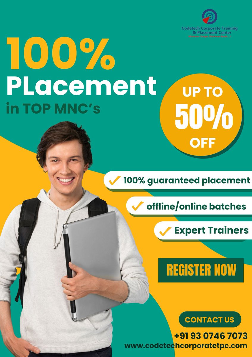 Codetechtpc's tweet image. 🛑 Classroom &amp;amp; Online Training at Deccan Branch 🛑
💥New Batch Start from 11 Mar, Time: 12.30 PM to 02.30 PM. 💥
👉Why Choose Us?
✅ 100% Job Placement guarantee
✅ We Provide Industrial Live Project Training
✅ We Provide GD and Soft Skill Training