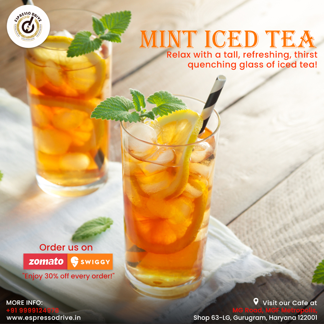 EspressoDrive's tweet photo. Enjoy #MintIcedTea at @EspressoDrive, #MGRoad, #Gurugram! ...Made with a delightful combination of sugar, mint leaves, and brewed to perfection. Come, sip, and savor the freshness! ☀️🍃 😋👌Get back 30% use #Swiggy : https://t.co/ZThJBvRGxl & #Zomato: https://t.co/iJEJ7KBkvi https://t.co/7ff6bNnaBR