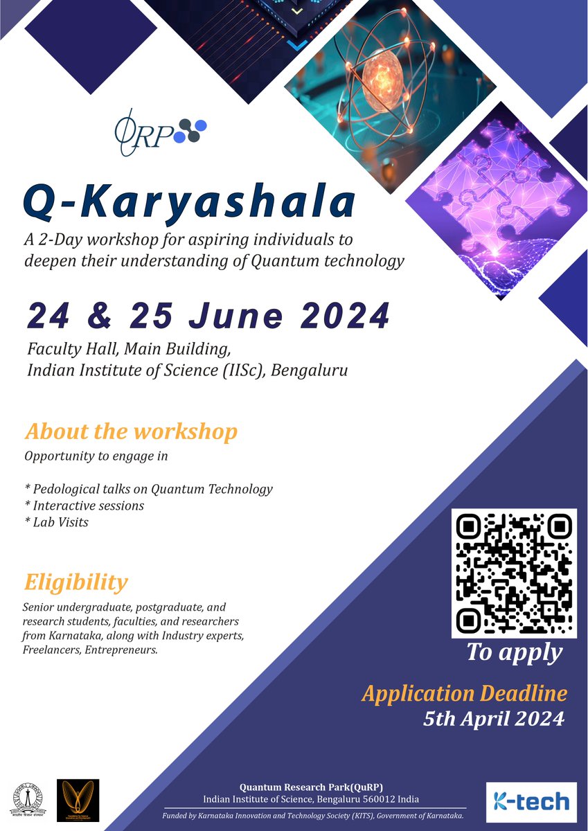 Happy to announce that we are back with the Q-Karyashala, 2-Day Workshop on June 24th and 25th, 2024! For more details/To apply, click here: iqti.iisc.ac.in/?page_id=745#:… @iiscbangalore @ITBTGoK #opportunity #Quantum #workshop