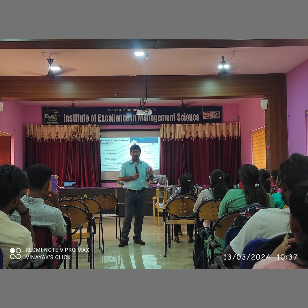 IemsSchool's tweet image. Date: 13 March 2024
IEMS B-School, Hubli Career Development Cell as a part of MOU Initiative with Proficient Minds, Belagavi Conducted One Day Workshop on -&quot; LinkedIn to Search Internships &amp;amp; Career Opportunities&quot;.
.
#linkedinprofileoptimization #idcreation #IEMSBSchool