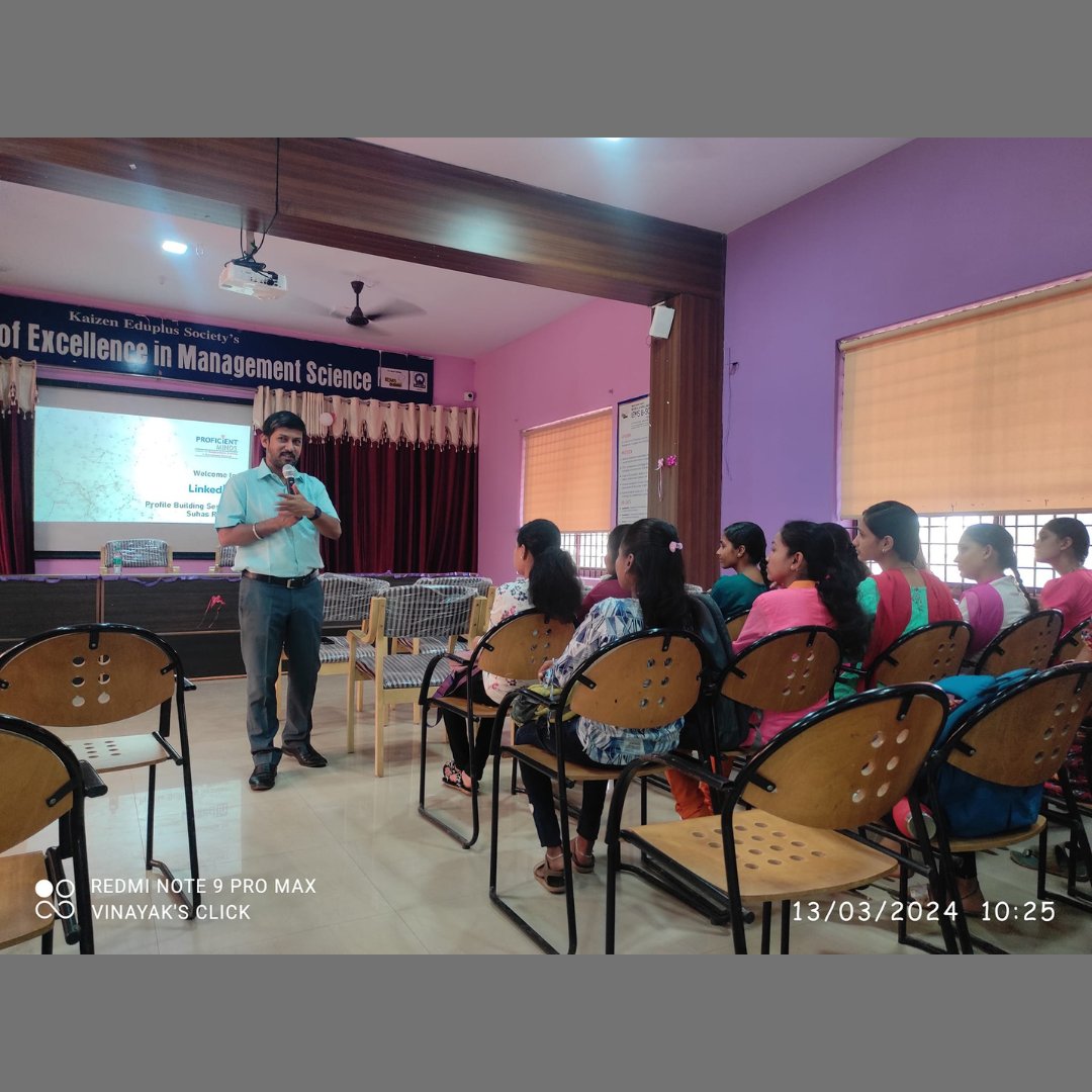 IemsSchool's tweet image. Date: 13 March 2024
IEMS B-School, Hubli Career Development Cell as a part of MOU Initiative with Proficient Minds, Belagavi Conducted One Day Workshop on -&quot; LinkedIn to Search Internships &amp;amp; Career Opportunities&quot;.
.
#linkedinprofileoptimization #idcreation #IEMSBSchool