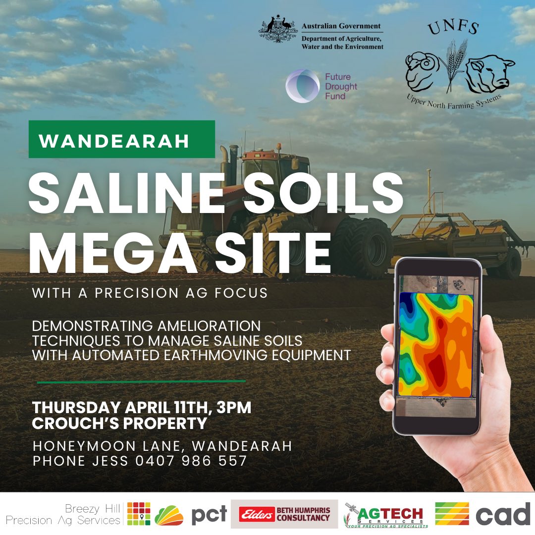 SALINE SOILS MEGA SITE - 

Come along and see the tech in action at Chris Crouch’s property on April 11th, 3pm

✅ Cutting edge PA technology tools for worsening dry saline soils
✅ Correcting non-wetting sands 
✅ The benefits of deep ripping/amendments to fix compaction