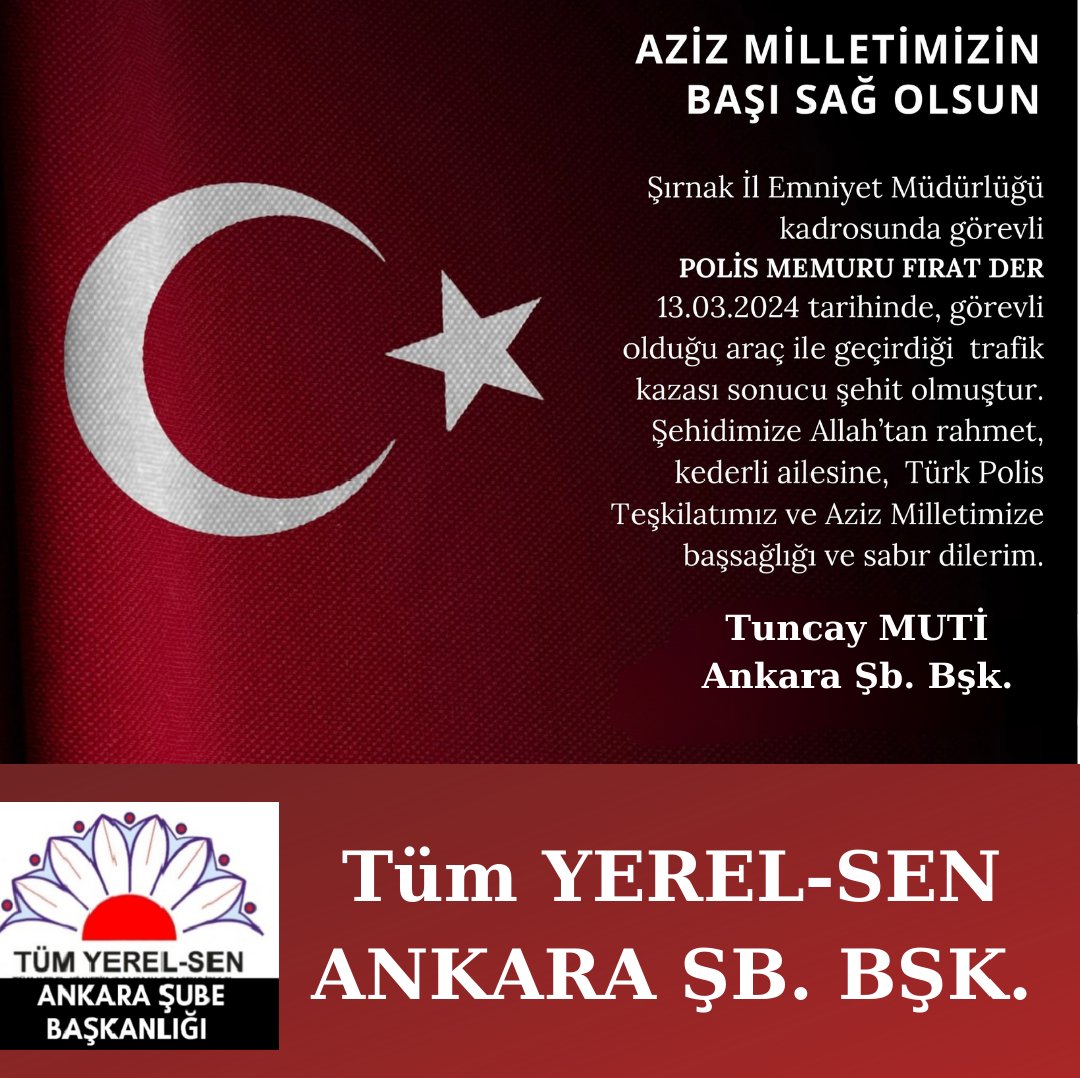 Aziz Şehidimiz Fırat DER ve bütün şehitlerimize Cenâb-ı Hak’tan rahmet diliyor, ailelerine sabır, gazilerimize minnet ve şükranlarımızı sunuyoruz. Milletimizin Başı Sağolsun! #şehitlerölmez #Şırnak