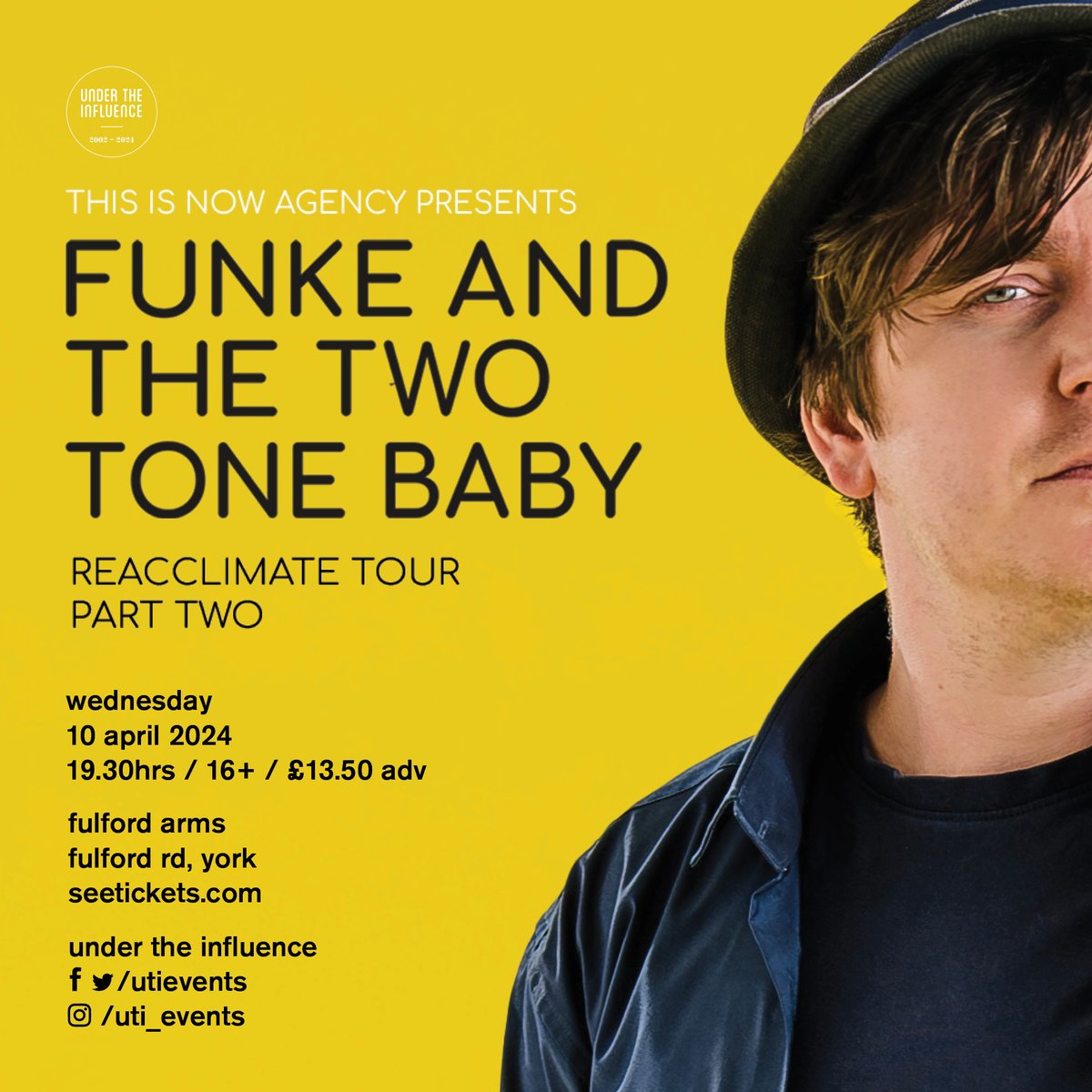 One-man mechanical alt-blues band @funke2tonebaby - Wednesday 10th April. Equipped with keyboards, samplers, triggers and a beaten-up blues guitar and harmonica, Funke takes you all the way from a big blues stomp, to acid-house glitches. Tickets: ticketweb.uk/event/funke-an…