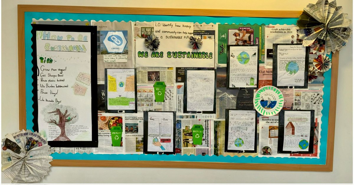 Hello teachers 👋
Here is our #sustainable display the class created 🌎 . Everything used was upcycled - it was both a fun and educational project for the class! Displays need to serve a purpose and this one did! Hopefully this gives some inspiration 💡 <a href="/MrTs_NQTs/">Mr T's NQT/ECT support 🙋🏻‍♂️</a> #education