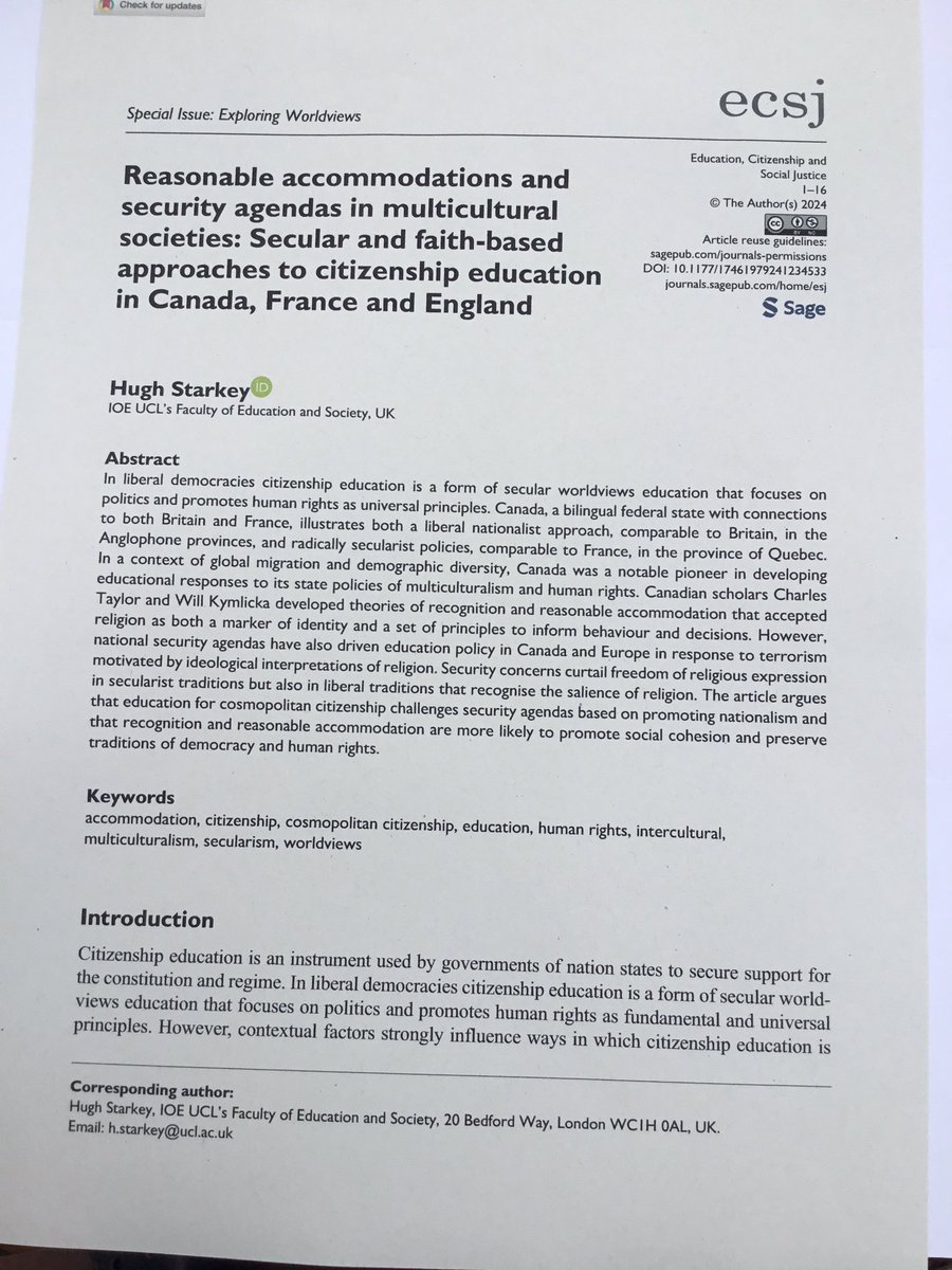 Very pleased my new article is published in Education Citizenship and Social Justice a Sage journal @SageJournals @citizen_LJ