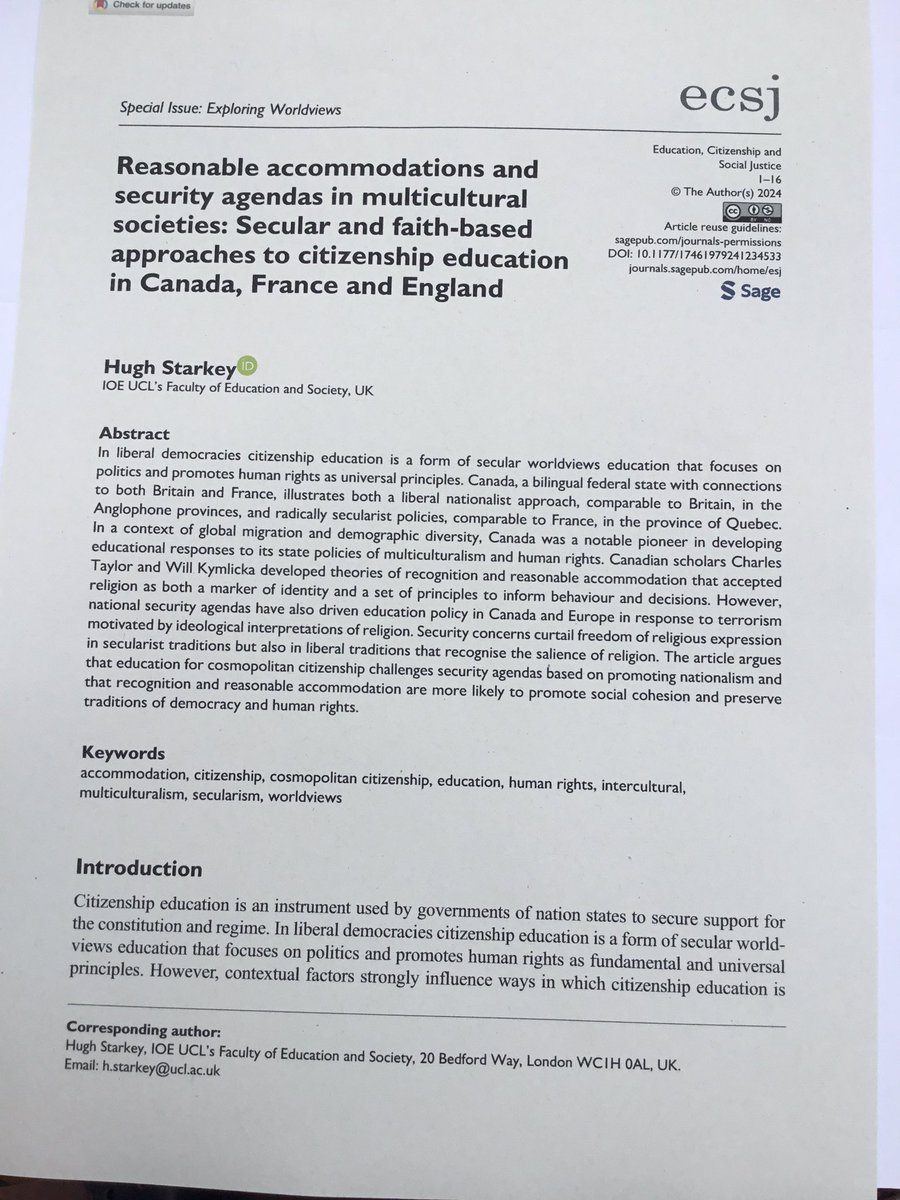 HughStarkey's tweet photo. Very pleased my new article is published in Education Citizenship and Social Justice a Sage journal @SageJournals @citizen_LJ https://t.co/4w9kUyGDda