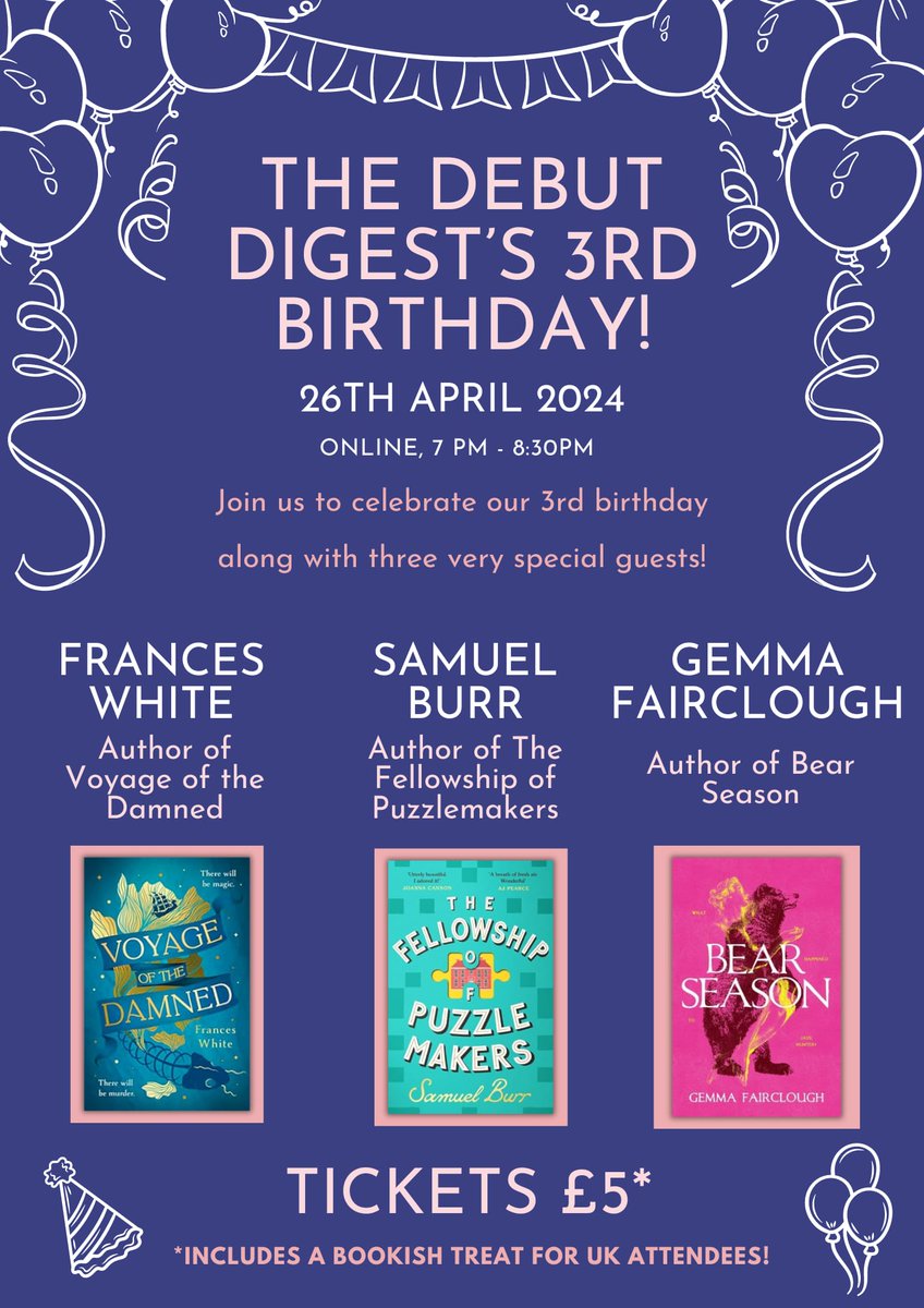✨️Birthday Event Announcement ✨️ What better way to celebrate turning THREE than with an online event, THREE #Debut authors and YOU?! 26th April!! Grab your £5 tickets today! Each ticket comes with a surprise proof* *UK Attendees Only eventbrite.co.uk/e/the-debut-di…