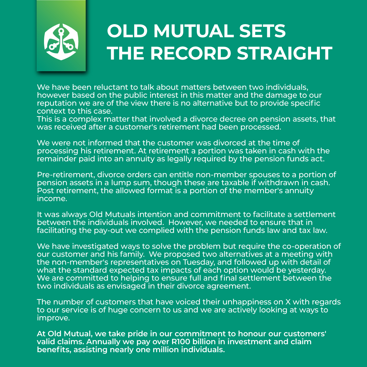 Old Mutual sets the record straight on the Molefi Complaint: youtu.be/WTy_7oLZsxA