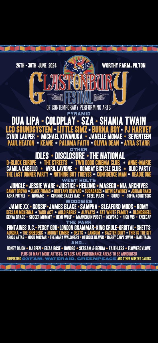 A great female headliner line up plus old favourites Coldplay at this year’s Glastonbury. We still have some availability for our campers to travel &amp; stay in style.
#glastonbury #glastonburyfestival #glamping #camper #dualipa #sza #shaniatwain #coldplay