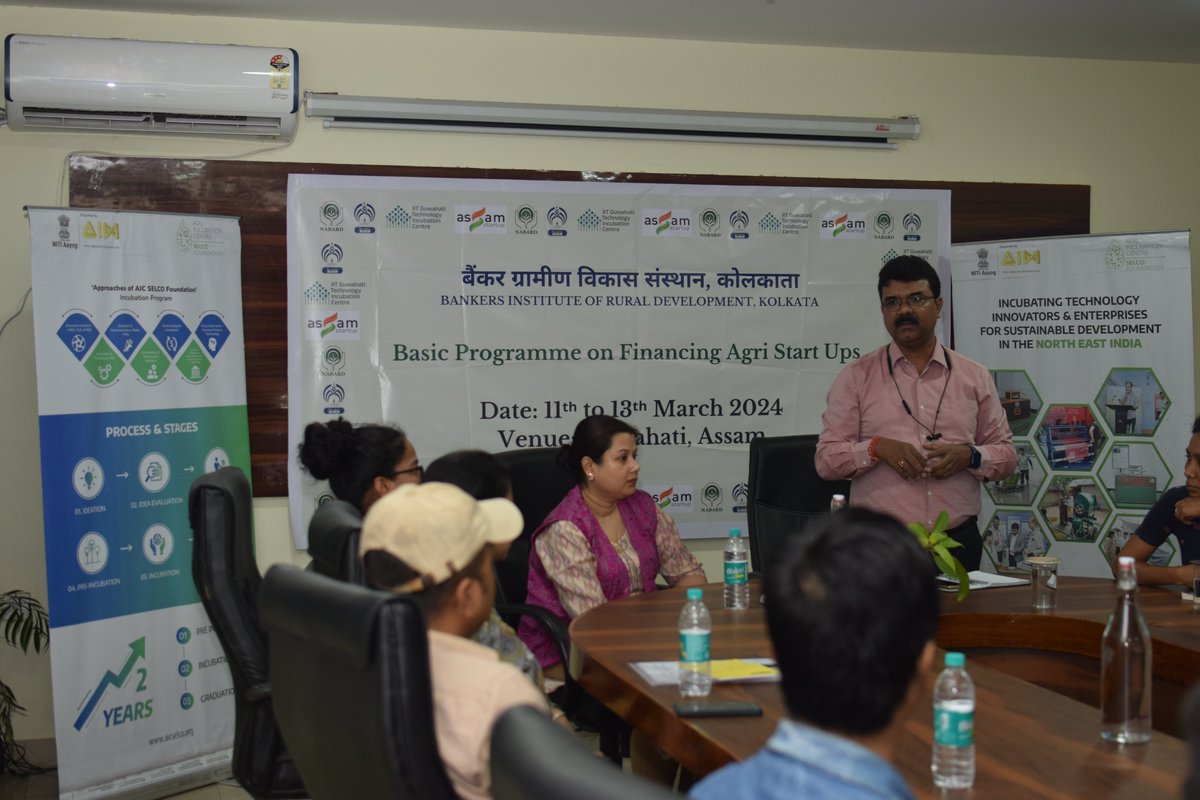 AicSelco's tweet photo. @AicSelco facilitated an exposure cum training of 26 trainees from Assam, West Bengal and Chhattisgarh on the 'Basic Program on Financing Agri Startups' organized by Bankers Institue of Rural Development (@NABARDOnline), @iitgtic2009 and @startup_assam 
on 11-12 Mar'24. https://t.co/rFKKQlUfm8