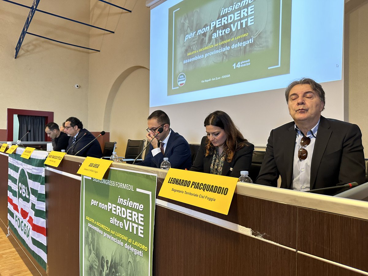 CISLFoggia's tweet photo. #14marzo - ‘Insieme per non perdere altre vite’ Assemblea provinciale delegati Cisl Foggia - @CostantinoCisl “Fermare #incidenti sui luoghi di #lavoro è dovere interistituzionele. Potenziare #prevenzione, rispetto #norme, #controlli formazione. Concertazione con forze sociali” https://t.co/wJ1ynkgrBp
