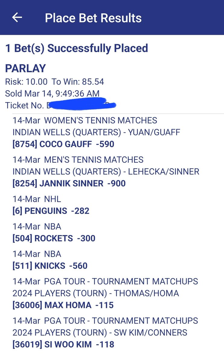 winninginlv702's tweet photo. Another Parlay for Thursday
Golf, tennis, basketball, hockey
$10 - $85.54
#bettingonX #bvbbrigade
#bvbbrigadebets
#betoftheday #girlsbettoo
#twitterbets #sportsbetting
#parlaybets #parlaymultiday
#parlayforweek #parlayallday
#parlayqueen #betonabudget
#gamblingginger https://t.co/Z2UeE61eEF