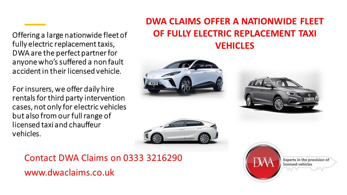 TAXICLAIMASSIST's tweet photo. Fully electric replacement taxis available from our own nationwide fleet.
Had an accident in your taxi / chauffeur vehicle? Contact the replacement vehicle specialists.

#electricvehicles #replacementtaxis #fleetmanagement #taxi #chauffeur #accidentmanagement #ev #taxiaccident https://t.co/os3YmYHHru