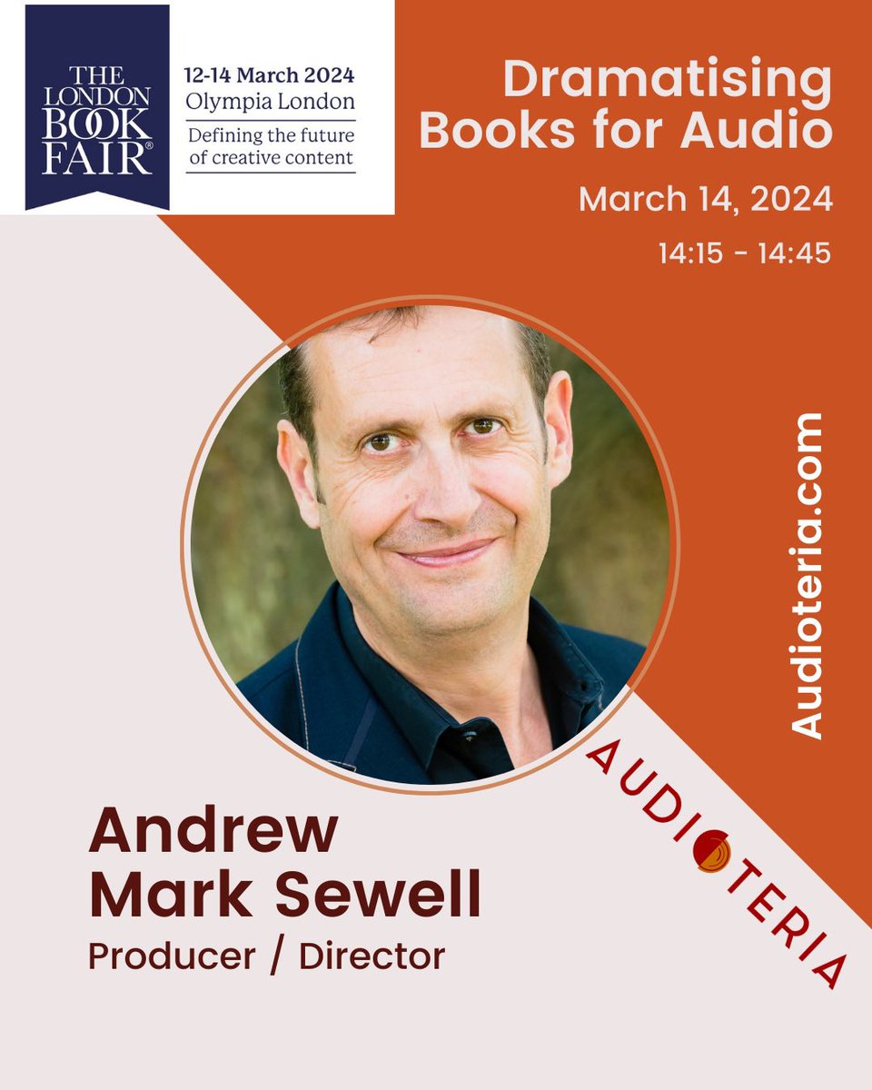 audioteria's tweet photo. Day 3 of @LondonBookFair.  #LBF24 seminar “Dramatising Books for Audio” 14:15-14:45 in the Tech Theatre. Panel includes @bigfinish scriptwriter/director @HelenGoldwyn, author/writer @Richard_Kurti along with @B7Media producer @HQvoice &amp; director @sewell7. https://t.co/0bNuylHX3D https://t.co/qgSEp6ZMiS