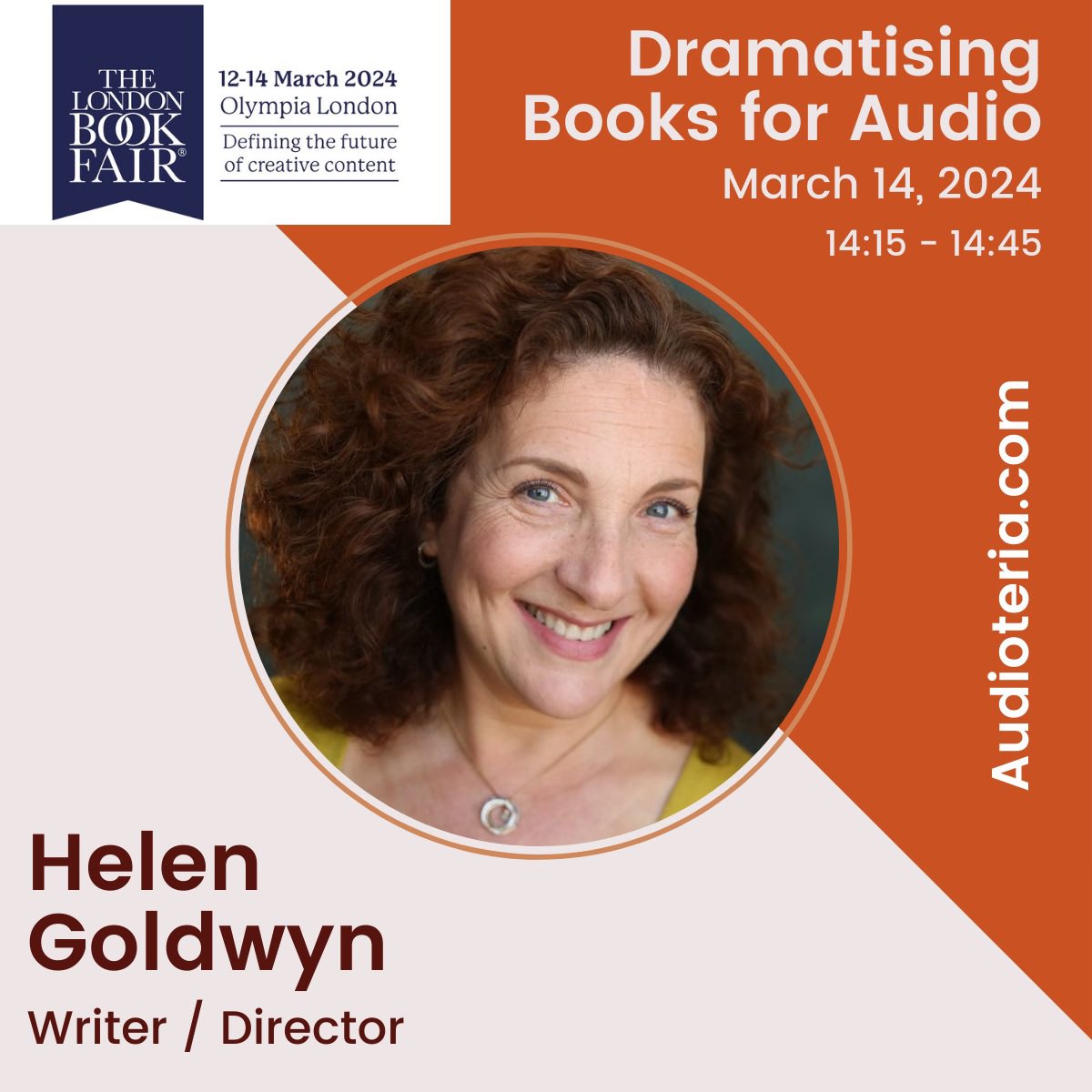 audioteria's tweet photo. Day 3 of @LondonBookFair.  #LBF24 seminar “Dramatising Books for Audio” 14:15-14:45 in the Tech Theatre. Panel includes @bigfinish scriptwriter/director @HelenGoldwyn, author/writer @Richard_Kurti along with @B7Media producer @HQvoice &amp; director @sewell7. https://t.co/0bNuylHX3D https://t.co/qgSEp6ZMiS