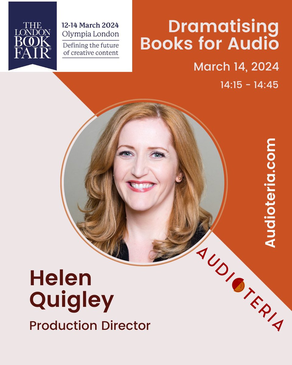 audioteria's tweet photo. Day 3 of @LondonBookFair.  #LBF24 seminar “Dramatising Books for Audio” 14:15-14:45 in the Tech Theatre. Panel includes @bigfinish scriptwriter/director @HelenGoldwyn, author/writer @Richard_Kurti along with @B7Media producer @HQvoice &amp; director @sewell7. https://t.co/0bNuylHX3D https://t.co/qgSEp6ZMiS