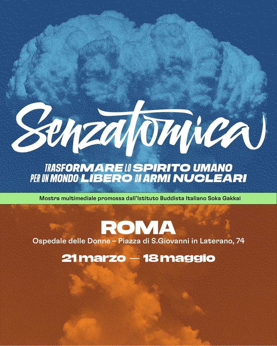 🕊️ <a href="/senzatomica/">Senzatomica</a> arriva a #Roma. Dal 21/03 al 18/05 la #mostra che tocca le coscienze attraverso le esperienze degli “hibakusha”, i sopravvissuti allo scoppio delle atomiche, e una visita immersiva nei luoghi delle tragedie di Hiroshima e Nagasaki.

Info 👉 senzatomica.it/mostra-senzato…