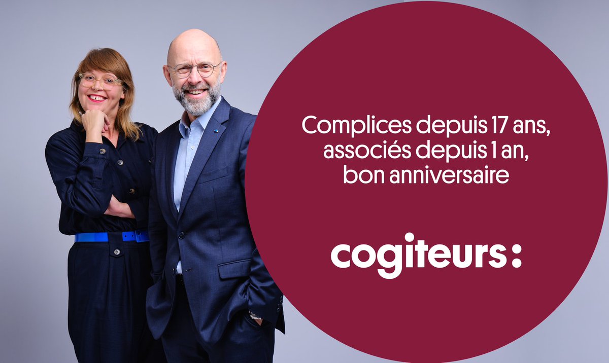 #Anniversaire -  Il y a un an était créé #Cogiteurs, agence de #DirCom.s au service des dircoms, désormais présidée par <a href="/AgatheWeil/">Agathe Weil</a>.

#Communication
#LaComEstUnMétier 

🟦 cogiteurs.com