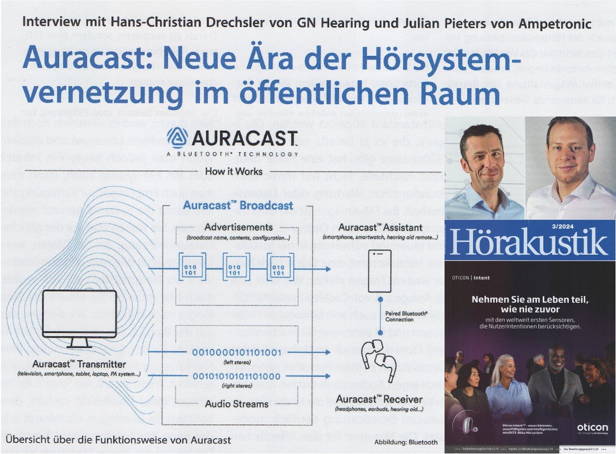 „Auracast: Neue Ära der Hörsystemvernetzung im öffentlichen Raum“ – mein Interview mit Hans-Christian Drechsler (GN Hearing) und Julian Pieters (Ampetronic) gibt’s jetzt in der „Hörakustik“ presseportal.de/pm/112804/5696… @ReSoundGlobal @ampetronic @BluetoothSIG #Bluetooth #auracast