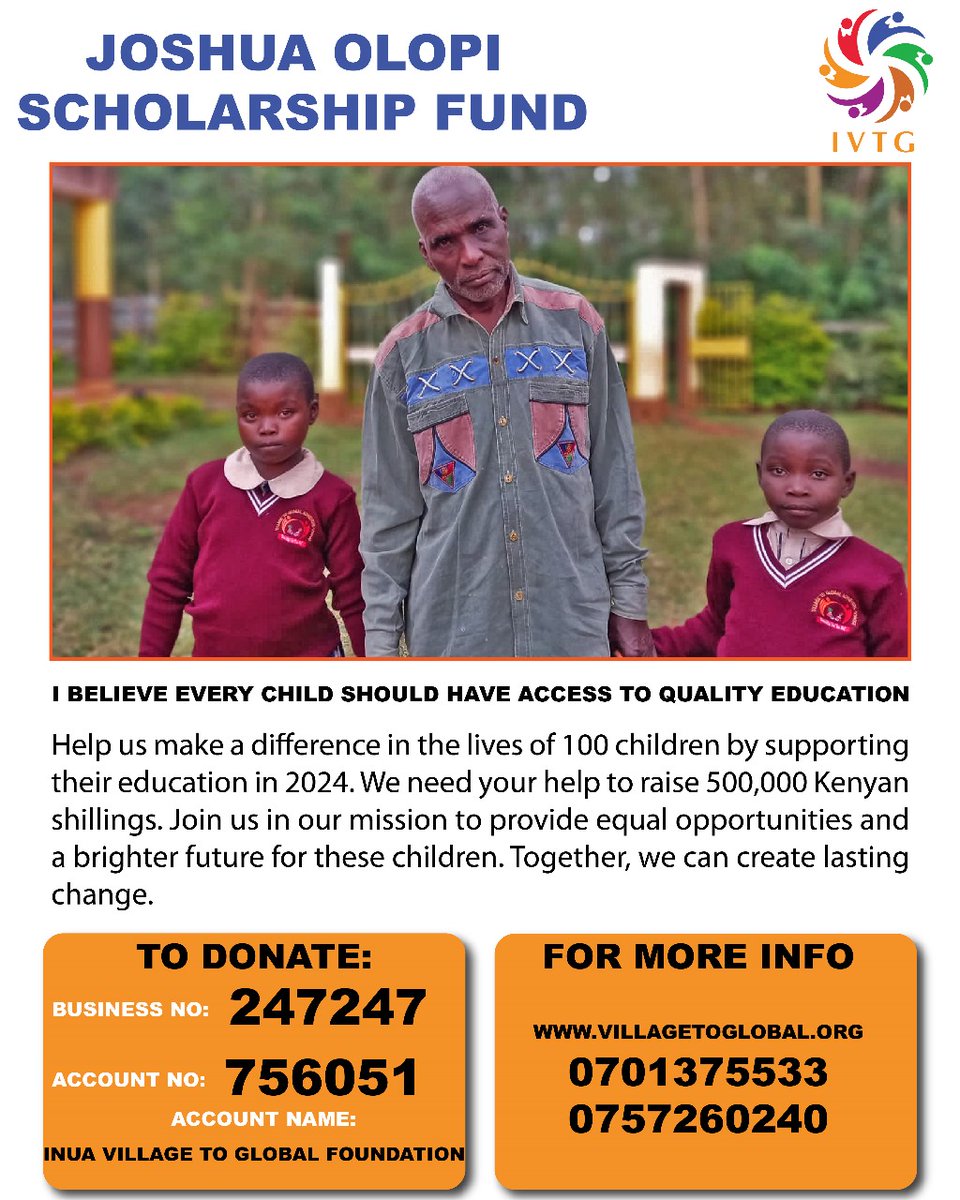 IVTGFoundation's tweet photo. Together, we can make a difference in addressing the educational challenges faced by children in Kenya. 
#SupportEducation #JoshuaOlopiScholarshipKitty #donatetodaychangetomorrow https://t.co/2h5AFcWitI