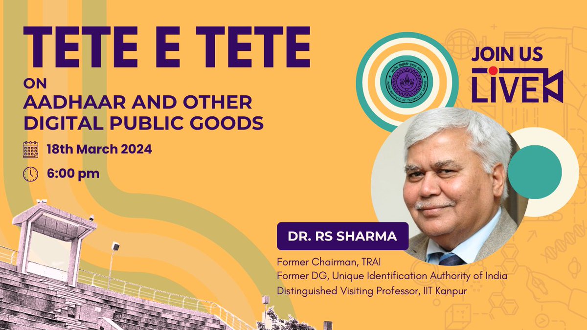 Join us for the second chapter of getting into the mind of Dr. RS Sharrma, an Indian bureaucrat, former civil servant and the brain behind Aadhaar as we know it. Join us live at youtube.com/live/o2oUnIgpZ… #aadhaar #aadhaarcard #DigitalIndia #livechat #IITKanpur #iitk