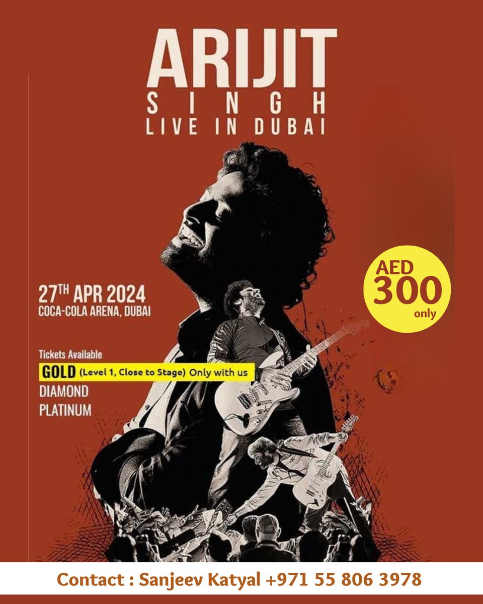 EventuallyTour's tweet photo. Get ready to experience the magic of Arijit Singh live in concert on April 27th in Dubai! 📷 
DM Sanjeev Katyal now to book your tickets and secure your spot!
WhatsApp at +971558073978.
#ArijitSinghConcert #DubaiEvents #LiveMusicExperience #BookYourTicketsNow https://t.co/FwEVrsOeRg