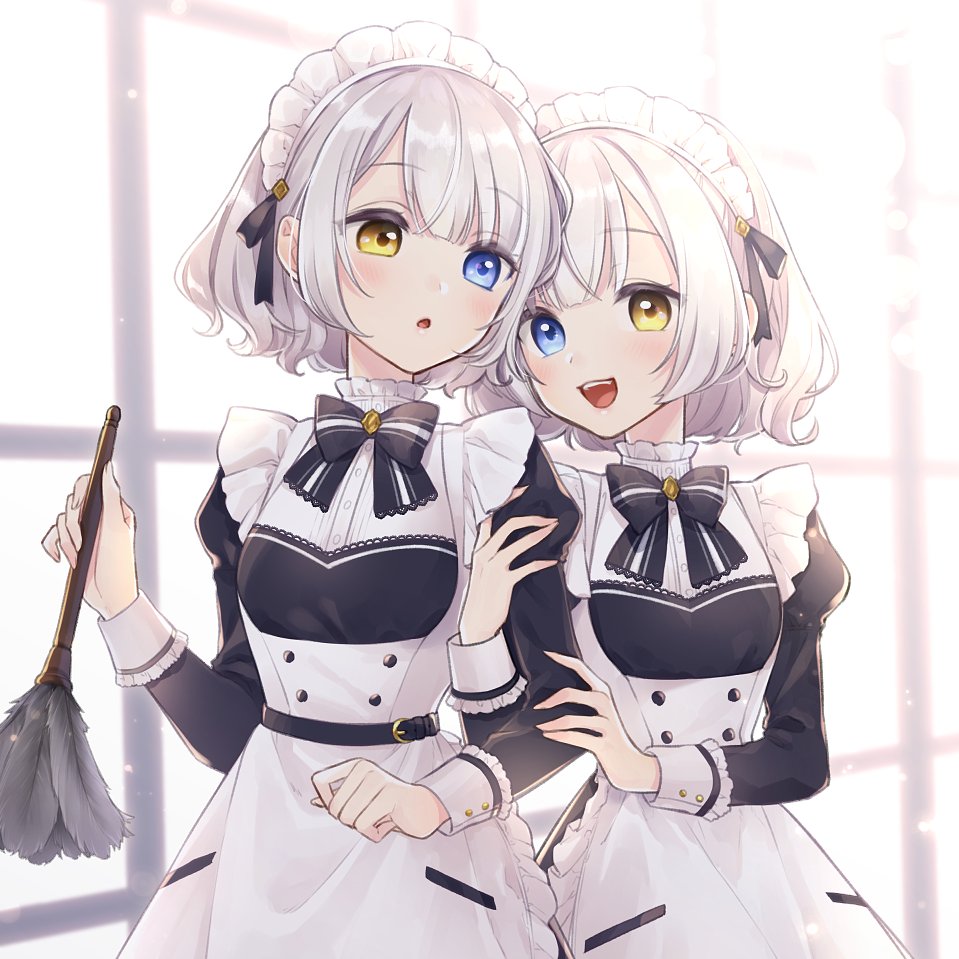 「#ホワイトデーは銀髪白髪を愛でる日ホワイト双子メイドさんデー 」|ごし🍫のイラスト