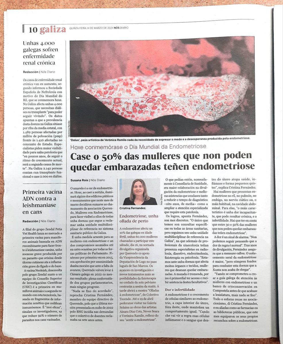 A nosa compañeira Cris Fernández falou no Nós Diario sobre a #endometriose. 
💛
#stopendometriose #sanidadesennesgodexénero #levantaasmanspolaendometriose #marzomesdaendometriose #SanidadePúblicaDeCalidade #endometriosis #malditaendometriose