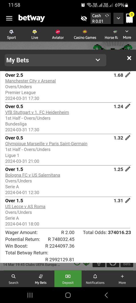 40 Legs
✈️✈️✈️✈️

I just placed a bet with Betway. Tap here to copy my bet or search for this booking code in the Multi Bet betslip U19C2705F betway.co.za/bookabet/U19C2…