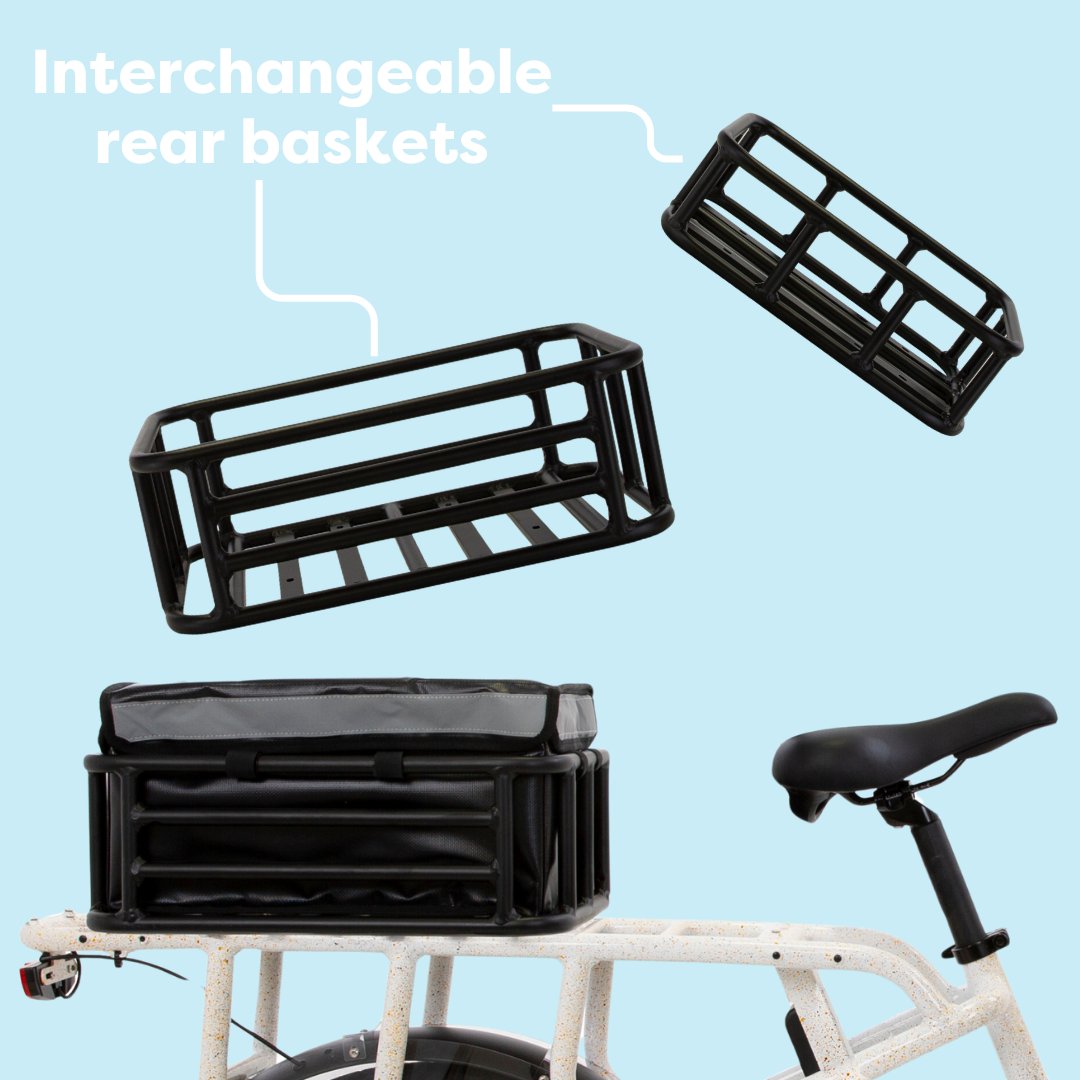 The Mycle Cargo for Utility 💼 

Small, medium and large baskets that all have the option for their own waterproof bag. As well as front baskets, and front racks to hold a smaller load. 

Don't forget the improved shape of our frame, now perfect for pannier accessories!

#Cargo