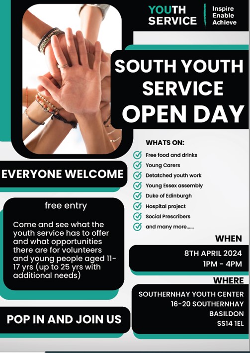 YouthEssex's tweet photo. South Youth Service Open Day

South Area Youth Service are holding an open day in Basildon for all young people, families and professionals to come and find out about all that the Youth Service offers in this area. https://t.co/VUH3dMABaW