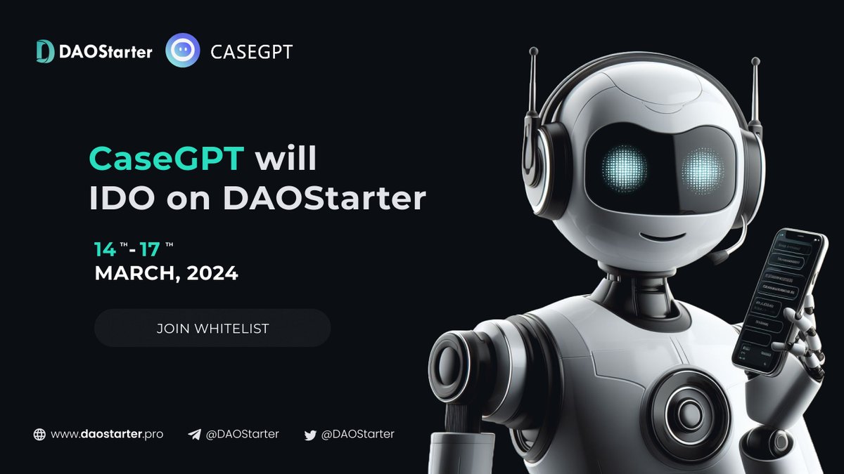 DaoStarter's tweet photo. ⏰Get ready for the great event of @CaseGPTapp

🎙️@CaseGPTapp public sale whitelist is live now!  

🧑‍💻Go to apply: https://t.co/YEEboFyzxT

🧐Check medium tutorial: https://t.co/TtMz31xB9K

👮Safeguard rule is attached for the sale: https://t.co/JB7kSghlVs

🏇Hurry up and don't miss out.

#WL #DAOStarter #CGPT
