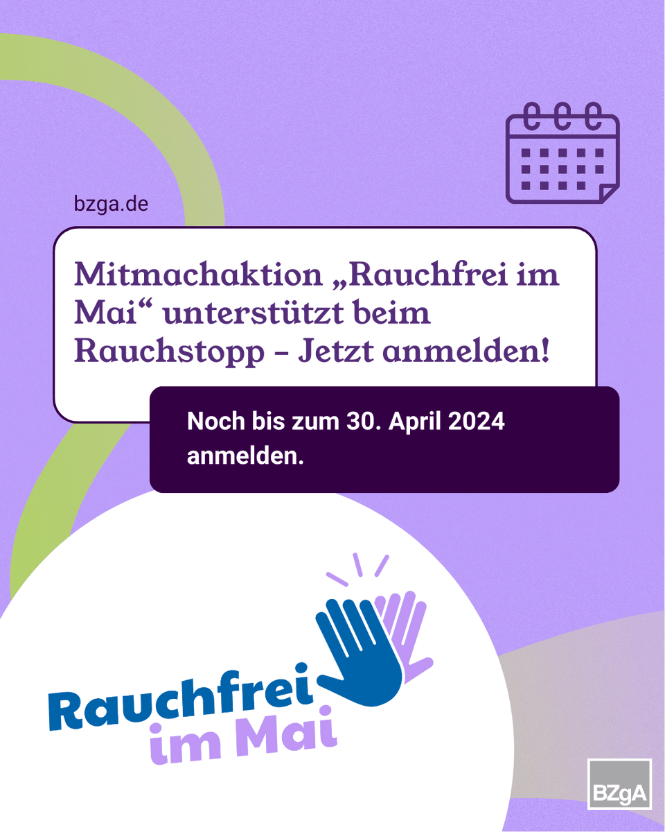 Um Rauchende zu einem nikotinfreien Leben zu motivieren, starten #BZgA und die Deutsche Krebshilfe im Mai die bundesweite Mitmachaktion „#Rauchfrei im Mai“. Schirmherrschaft für den Mitmachmonat hat der Sucht- und Drogenbeauftragte @BdB_SD_Blienert. bzga.de/presse/pressem… #RiM