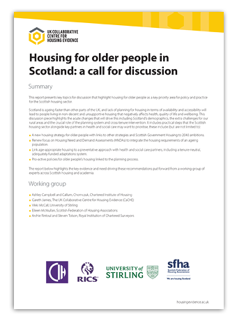 ICYMI we have contributed to a new discussion paper on housing for older people, alongside <a href="/housingevidence/">CaCHE</a>, <a href="/sfha_hq/">SFHA</a>, <a href="/RICSScotland/">RICS Scotland</a> &amp; <a href="/StirUni/">University of Stirling</a>, which outlines some of the key challenges in delivering suitable housing for Scotland's ageing population: 
shorturl.at/kBEIP