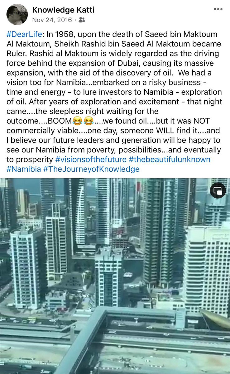 KattiKnowledge's tweet photo. See old post below. The year was 2013…..and I wrote about it in 2016….10 years after…..and despite constant attacks from some corrupt media, in particular the Namibian led by morally corrupt editors and journalists, we stayed the course and today Namibia has made commercial oil discoveries.  Smart work is next to eliminate POVERTY and that’s up to all of us as Namibians to make it happen for the sake of our vulnerable children and communities. Mutu Mukuru MaVatere 😉. God bless Namibia 🙏🏾
