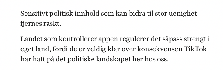 JacobMaehle's tweet photo. TikTok-debatten @ungehoyre byr opp til er ekstremt interessant, men viser også hvor raskt man kan falle ned på feil side. Plutselig er vi i bakvendt-land hvor en fylkesleder ser opp til Kinas politiske sensur. https://t.co/vYf2HlcpeE https://t.co/lAV60poyAm