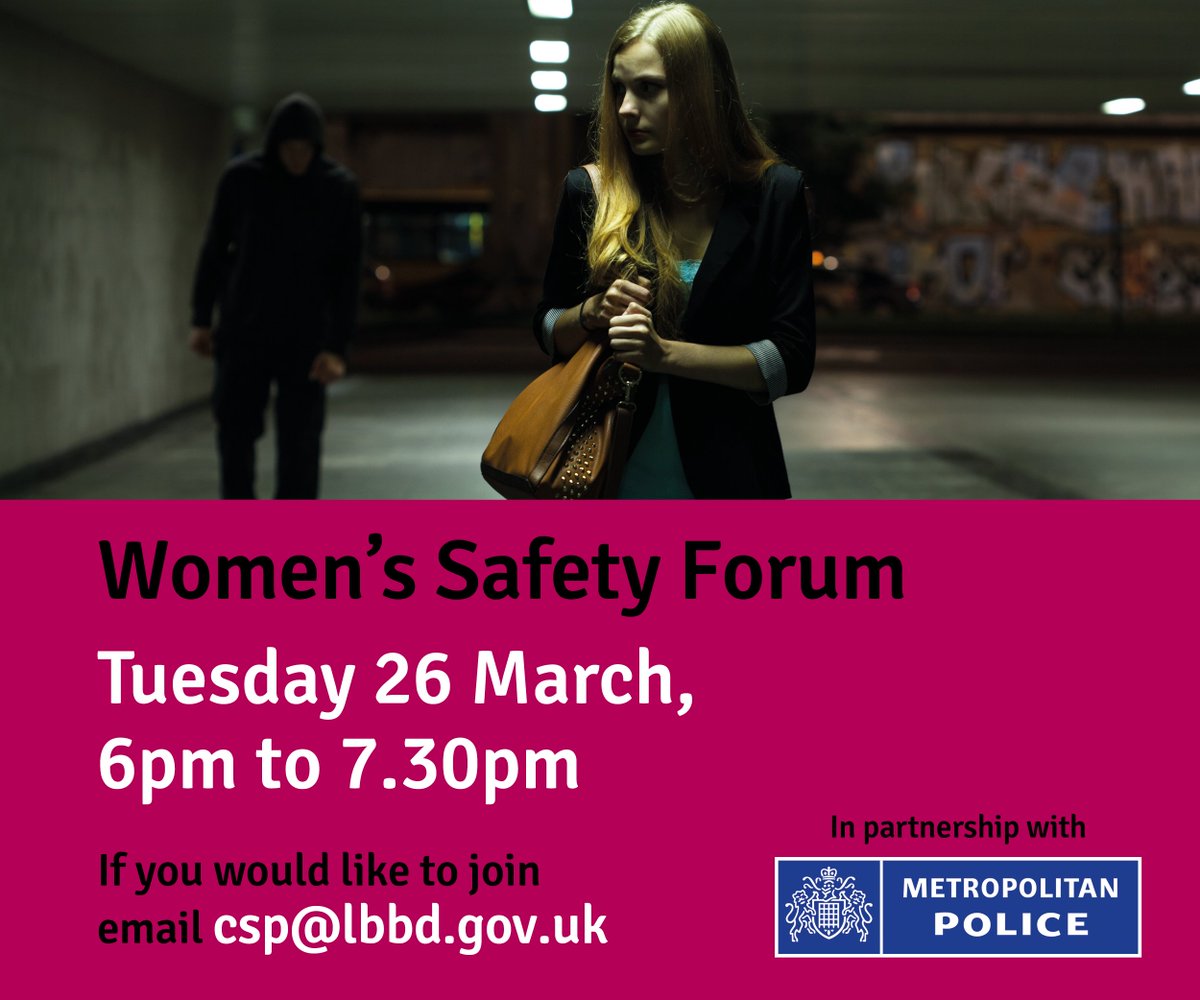 We want to hear your thoughts on women's safety in the borough. Come along to our next Women's Safety Forum & share your thoughts. 📅 Tues 26 March 🕕 6pm to 7.30pm 📍Microsoft Teams If you'd like to attend, please email csp@lbbd.gov.uk & we'll send you the invite. #SaferBD