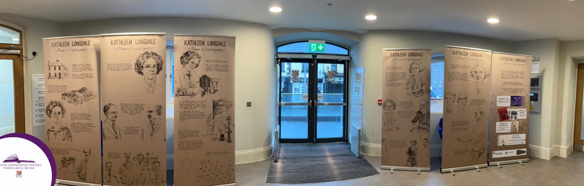 Morning folks, why not pop into #NaasLib for a bit of shelter and enjoy the Kathleen Lonsdale  exhibition in the foyer…..yes foyer….cos we’re fancy😉😃