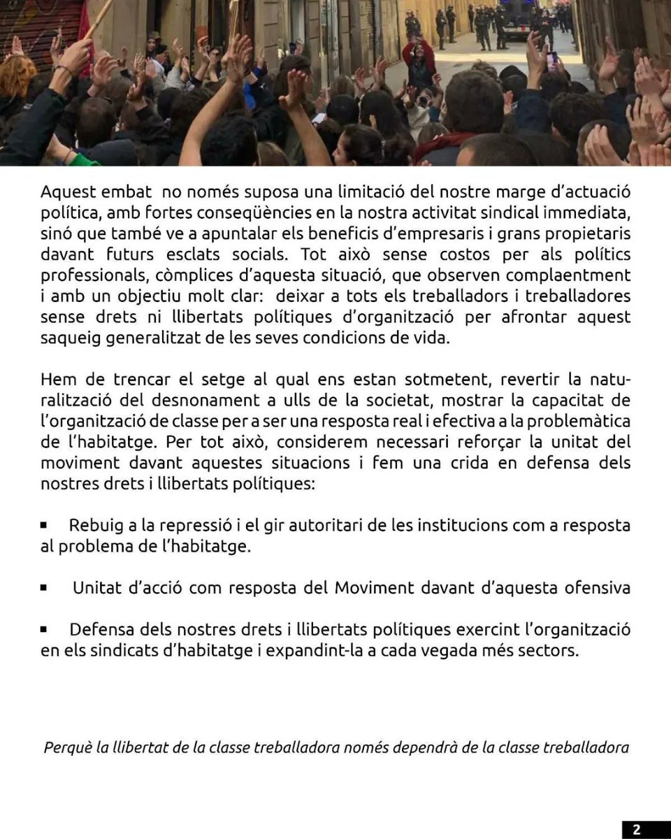 SHabitatgeReus's tweet photo. 🔴 EN DEFENSA DELS DRETS I LLIBERTATS POLÍTIQUES DE LA CLASSE TREBALLADORA 

Manifest unitari del moviment per l'habitatge 👇 https://t.co/mduQi9OHtt