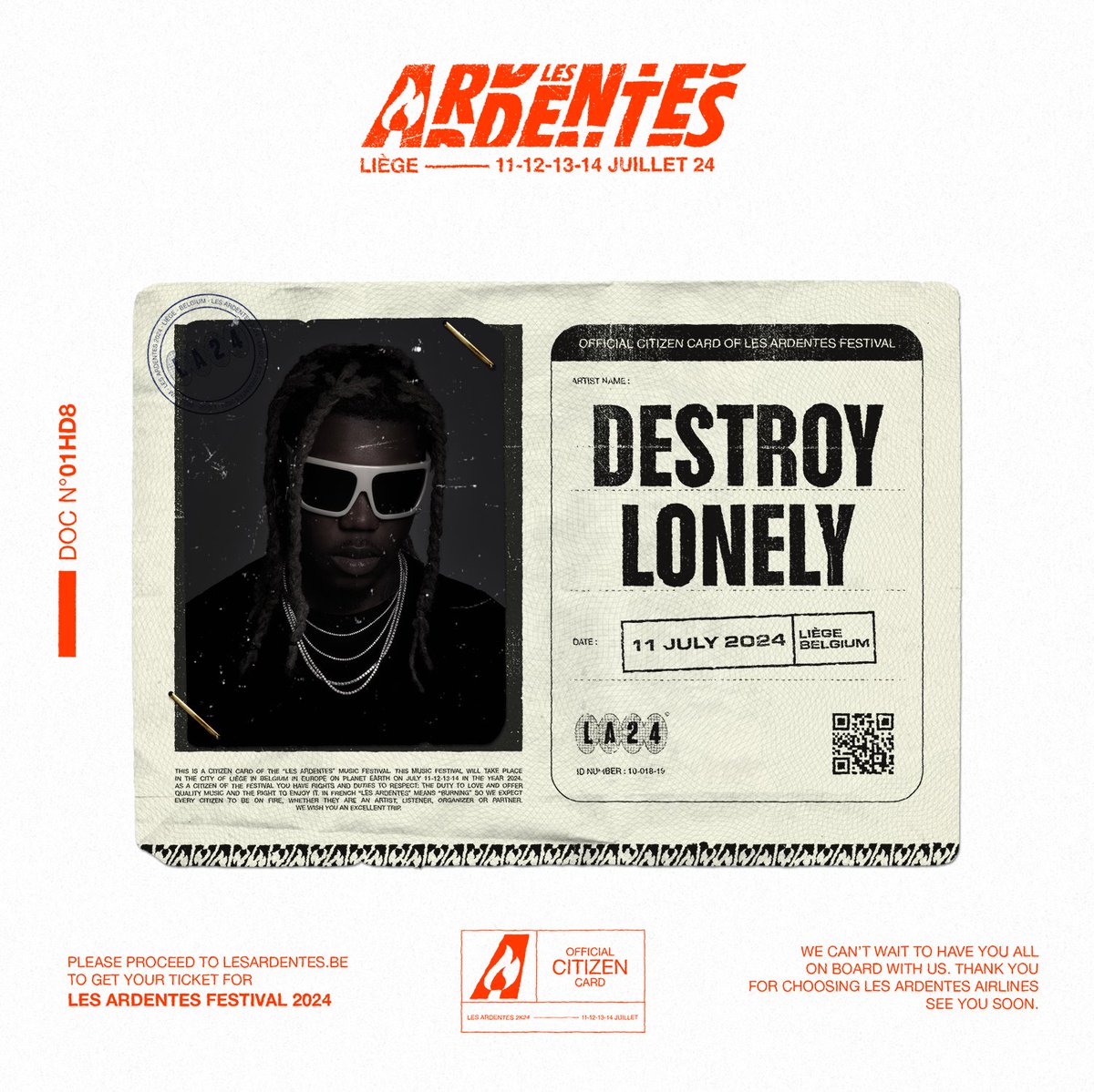 DESTROY LONELY le 11 juillet aux Ardentes ! ✈️

Derniers tickets Wave 1 sur lesardentes.be