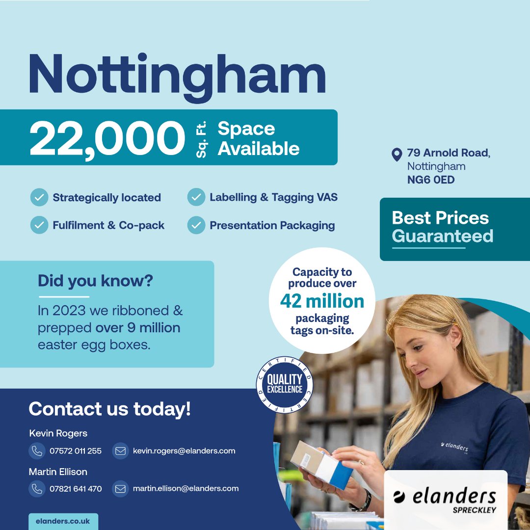 #easter2024 is only a few weeks away! #DYK our Nottingham site ribboned &amp; prepped over 9 million easter egg boxes in 2023! 🥚

If you're looking for a packaging &amp; fulfilment partner, get in touch to see how we can support your business. 📦 🏷

elanders.co.uk/contact-us/

#storage