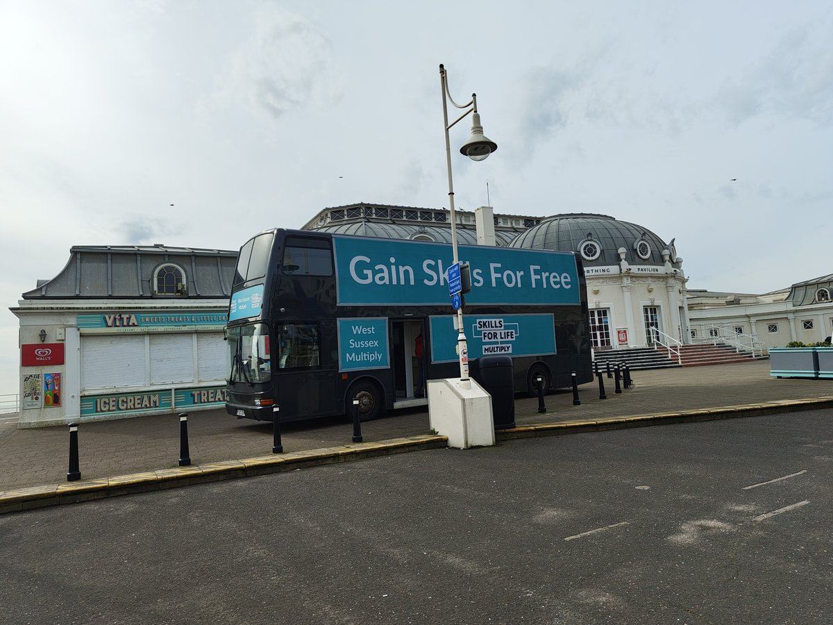AdultEdWSCC's tweet photo. Good morning form (mostly) sunny #Worthing!!
Join the #multiplybus at the Worthing Pavilion today with the wonderful @asphaleiaorg and @uniofbrighton to discover what the #MultiplyProject can do for you!
PS there are competitions and prizes to give away too!
#Skills4life https://t.co/C9XyWGdtuR
