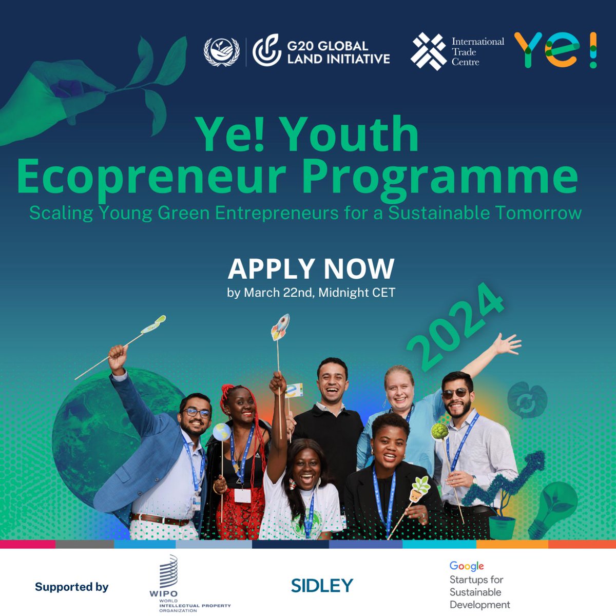 UNCCDcso's tweet photo. 💥Are an young entrepreneur under 35 years old promoting sustainability, land restoration, circularity, and/or the green economy?

You can apply to the Youth Ecopreneur Programme  launched by the G20 Global Land Initiative

👉https://t.co/jFppvAA2gJ
📆 before 22.03

#United4land https://t.co/RNo6sddLUp